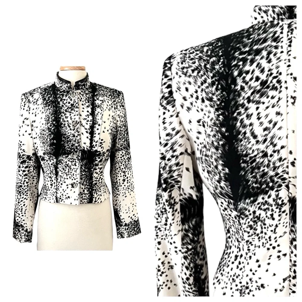 Alberto Makali Womens Animal Print MotoJacket Nehru Collar with leather trim - Picture 2 of 14